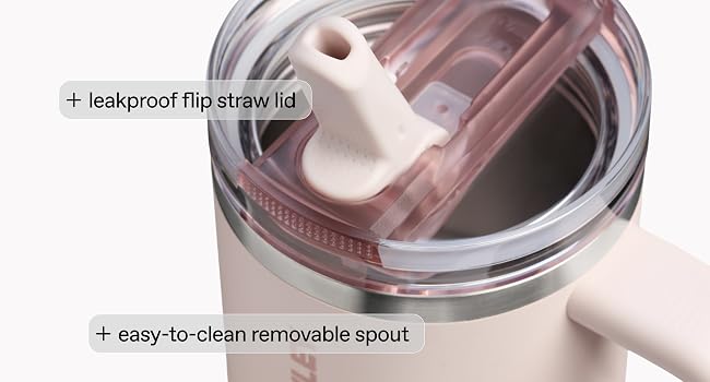 Leakproof flip straw lid, easy to clean removeable spout