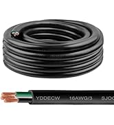 25ft 16/3 16 AWG Portable Power Cable (3 Conductor) - SJOOW 300V 16 Gauge Electric Wire for Motor...