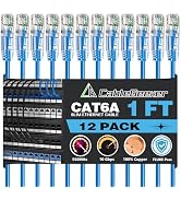 CableGeeker Patch Cables Cat6a 1ft (12 Pack) Slim, Cat6 Ethernet Patch Cable 10G Support, Snagles...