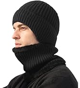 Winter Beanie Hat Scarf for Men Women, Warm Fleece Knit Winter Hats Neck Scarf Set Winter Gifts f...