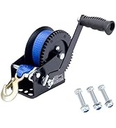 RVSNAIL 1600LBS Heavy Duty Boat Trailer Winch with 19FT Strap, 2-Way Ratchet, 4:1 Gear Trailer Wi...