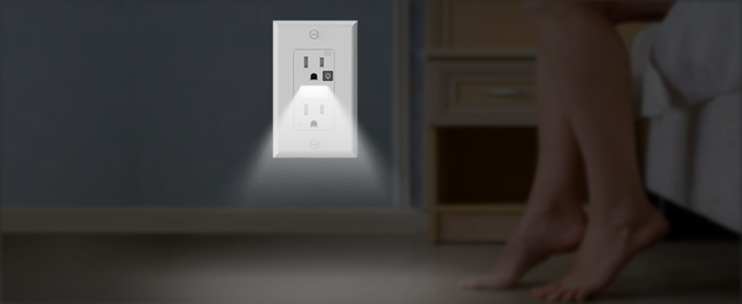 Receptacle Outlet with Night Light,Tamper-Resistant,15A,2 Pole,Standard Electrical Outlets