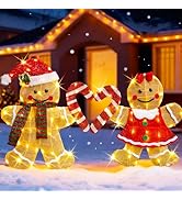 TW SHINE Christmas Outdoor Decorations Yard, Set of 2 Lighted 2D Gingerbread Man with 90 Warm Whi...