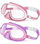 Vvinca 2 Pcs Kids-Swim-Goggles with Nose Cover, Swimming Diving Mask Wide View Anti Fog UV Anti S...