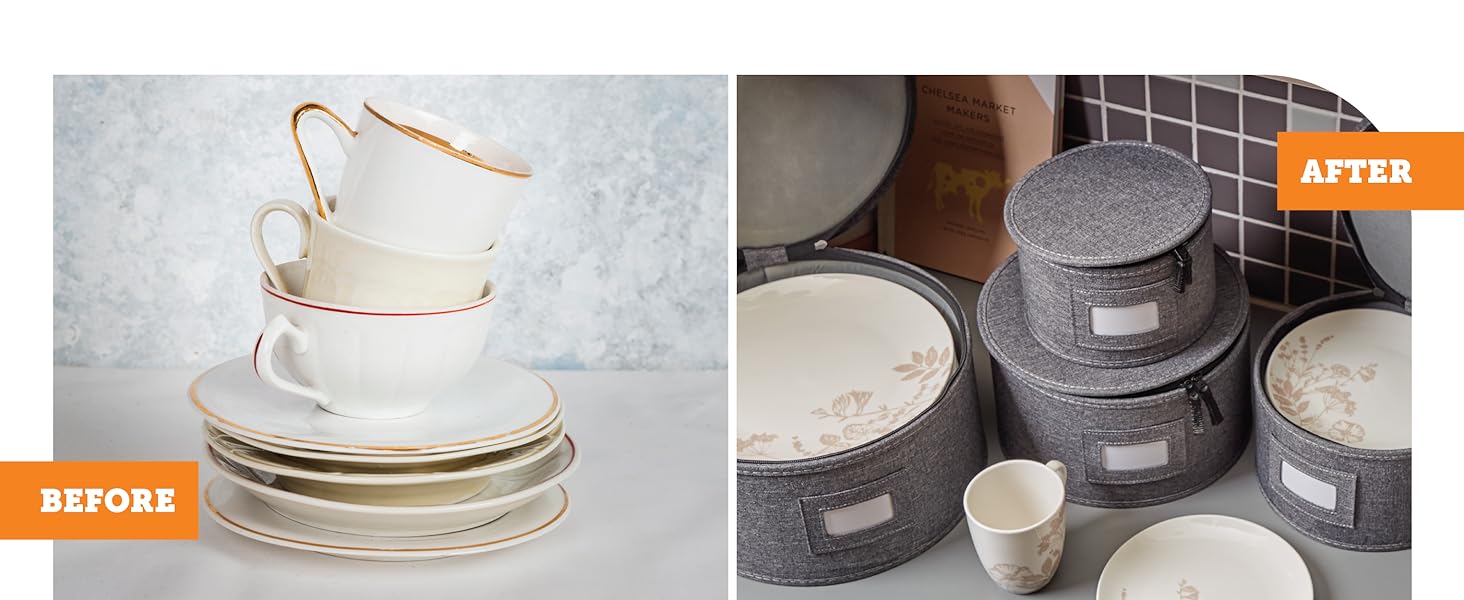 StorageLab Storage Containers 4-Piece Hard Shell Storage Cups, Mugs, and Plate Organizer