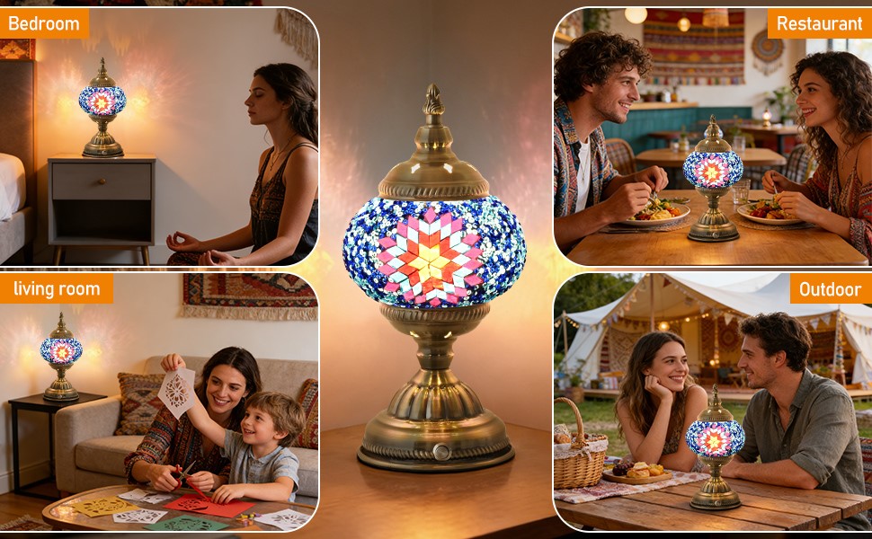 Caelumslvd Portable Turkish Bronze Base Table Lamp with 6000mAh Battery