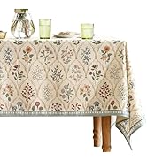 ISAENNE Floral Tablecloth for Rectangular Tables,Linen Table Cloth with Colorful Flowers Pattern,...