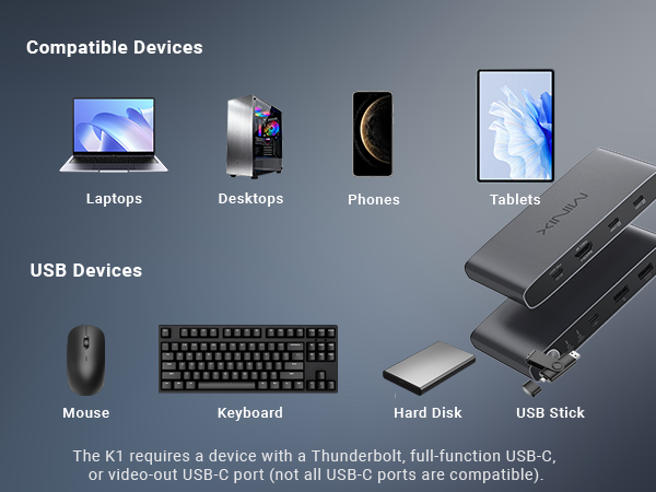 MINIX K1 USB C KVM Switch 1 Monitors 2 Computers