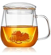 DOPUDO Glass Tea Cup with Infuser and Lid, Borosilicate Large Tea Cup/Mug, 17.6oz/ 520ml, Clear T...