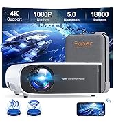 Projector with WiFi and Bluetooth, 4K Support Native 1080P Outdoor Projector YABER 18000 Lumens 4...