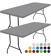 Smiry Rectangle Picnic Table Cloth 2 Pack, Waterproof Elastic Fitted Tablecloths for 6 Foot Table...