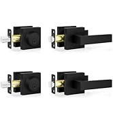Estmoon Exterior Door Lock Sets, Matte Black Passage Door Handle and Single Cylinder Deadbolt Loc...