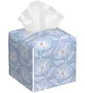 Leather Tissue Box Holder Blue Floral Tissue Box Cover Facial Paper Case Organizer Cube Napkin Di...