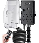 SURAIELEC Outdoor Power Stake Timer Waterproof, 100FT Wireless Remote Control, Photocell Dusk to ...