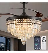 Kunywooe 48" Chandelier Ceiling Fan with Light - Crystal Fandelier, Retractable Ceiling Fan with ...