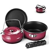 Odoland 5pcs Camping Cookware Camping Pot and Pan Set with Kettle and Removable Handle ...