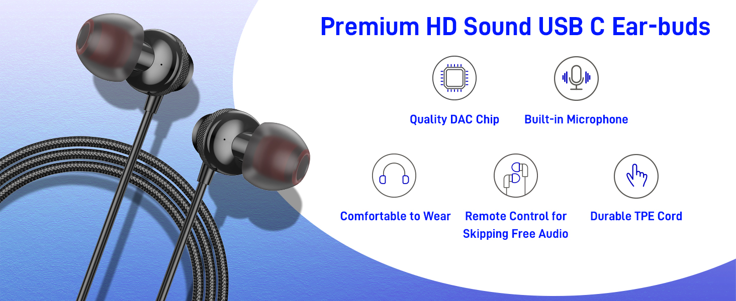 HD sound usb c earbuds