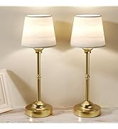 CHLORANTHUS 2 Pack Cordless Table Lamps, 3 Colors Stepless Dimming Fabric Desk Lamp, 6000mAh Rech...