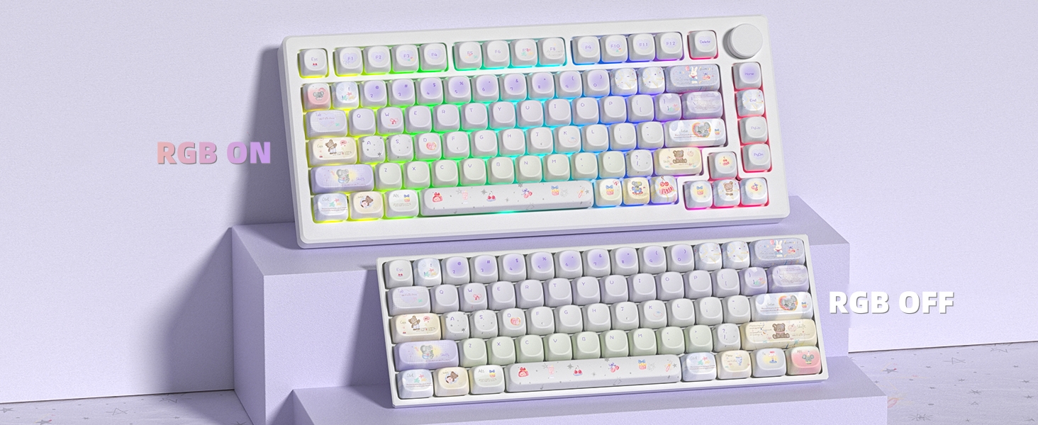 Cute PBT Keycaps Set,Kawai Keycaps MOA Profile,Colored Creamy Keycap