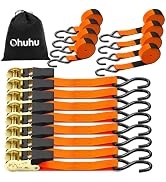 Ratchet Tie Down Strap 8-Pack 15 Ft - 500 lbs Load Cap with 1500 lbs Breaking Limit, Ohuhu Ratche...