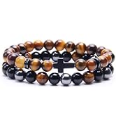 GDLKPYHS Cross Bracelet for Men - Black Obsidian Hematite Tiger Eye Triple Protection Bracelet Se...