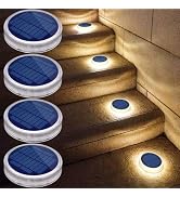 YiLaie LED Solar Deck Lights Outdoor Round Stick on Solar Powered Waterproof, Auto ON/Off Solar S...