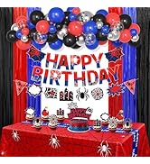 Black Red and Blue Birthday Party Decorations, 67 Pcs Spider Balloons Party Supplies with Table C...