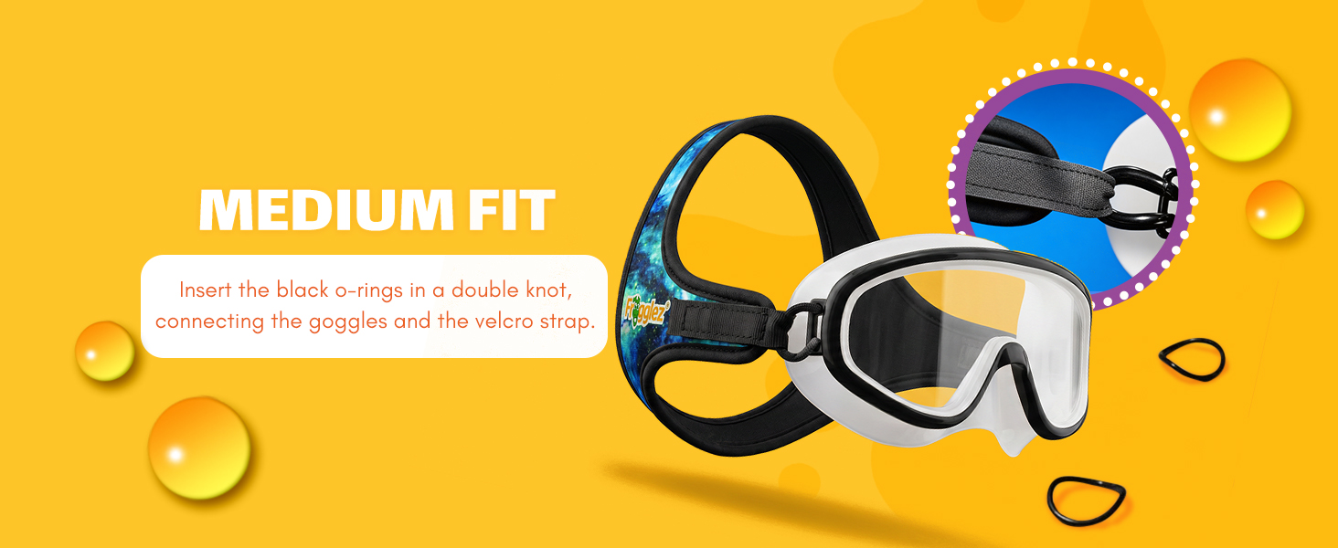 Daniel&amp;#39;s Tiger swim goggle strap adjusted for a medium fit for kids ages 5 to 7