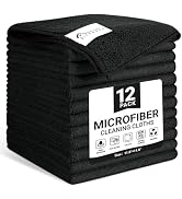 SIFANGKE Microfiber Cleaning Cloth, 12 Pack Lint-Free and Highly Absorbent Rags, Black Reusable M...