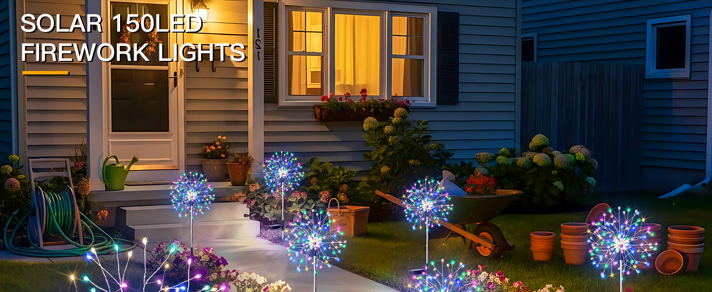 Solar Garden Lights Outdoor Waterproof Decorative, 2Pack 150LED Firework Lights