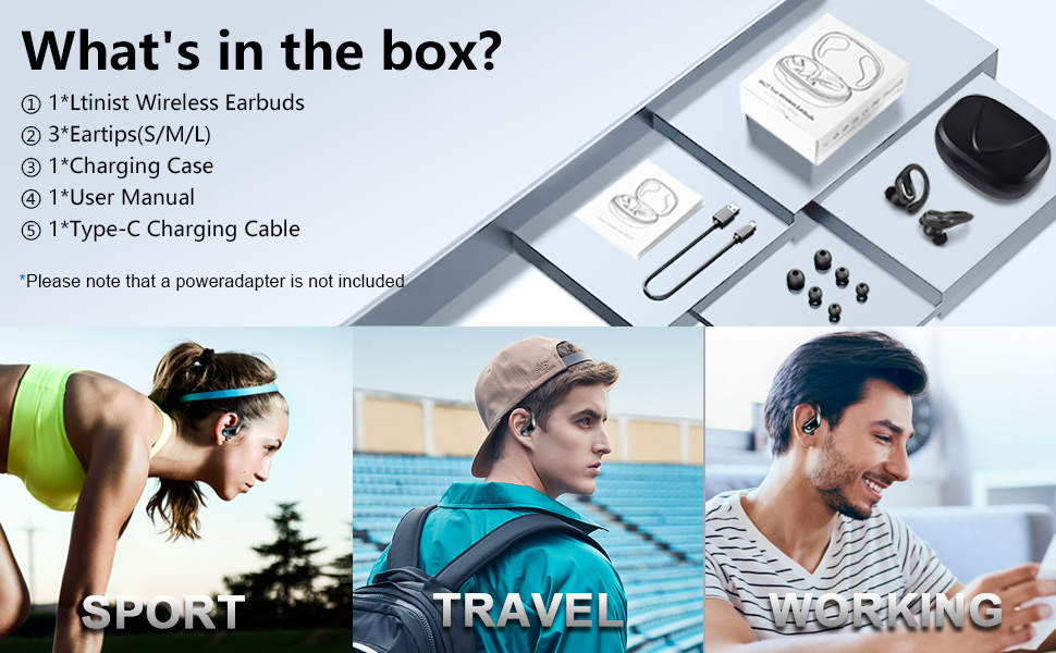 sports earbud Black earbud wireless earbud with earhooks wireless earbud with microphone 