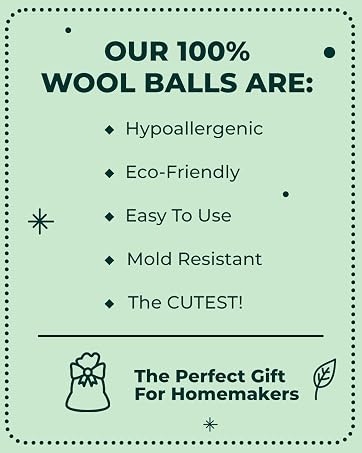 Wool dryer balls described as mold resistant, easy to use, and sustainable