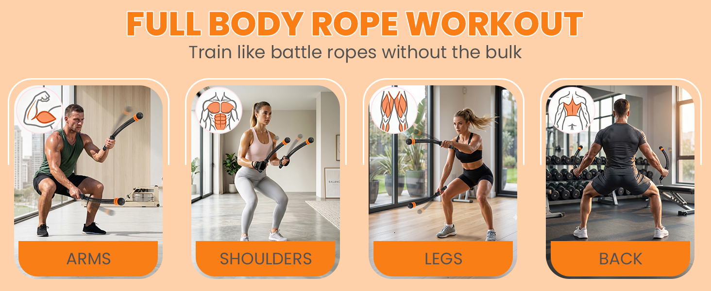 Ropeless Battle Ropes Adjustable Weight, Cordless Battle Ropes for Home Gym