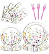 96Pcs Wildflower Plates and Napkins Spring Party Decorations Floral Theme Decorations Birthday Di...