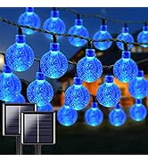 Blue 2-Pack 100 LED 64FT Crystal Globe Solar Christmas Lights, Outdoor Waterproof Solar String Li...