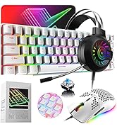 60% Mechanical Gaming Keyboard Mouse Gaming Headset Mouse pad and PBT Pudding Keycaps,5 in 1 Wire...