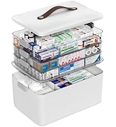MOPALL 4-Tier Medicine Organizer Storage Box, Portable Latch Bin with Lid and Leather Handle, Cab...