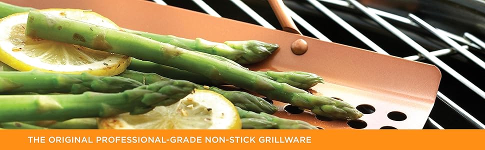 original professional grade non stick; copper non-stick grillware; wok; skillet; grill grid