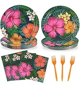 OuMuaMua 72 Pcs Tropical Hawaiian Aloha Party Supplies, 9 Inch luau Party Paper Plates with Party...