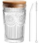 Baalaka Glass Cups with Lids and Straws, Glass Tumbler, 12 OZ Iced Coffee Cups, Drinking Glasses ...