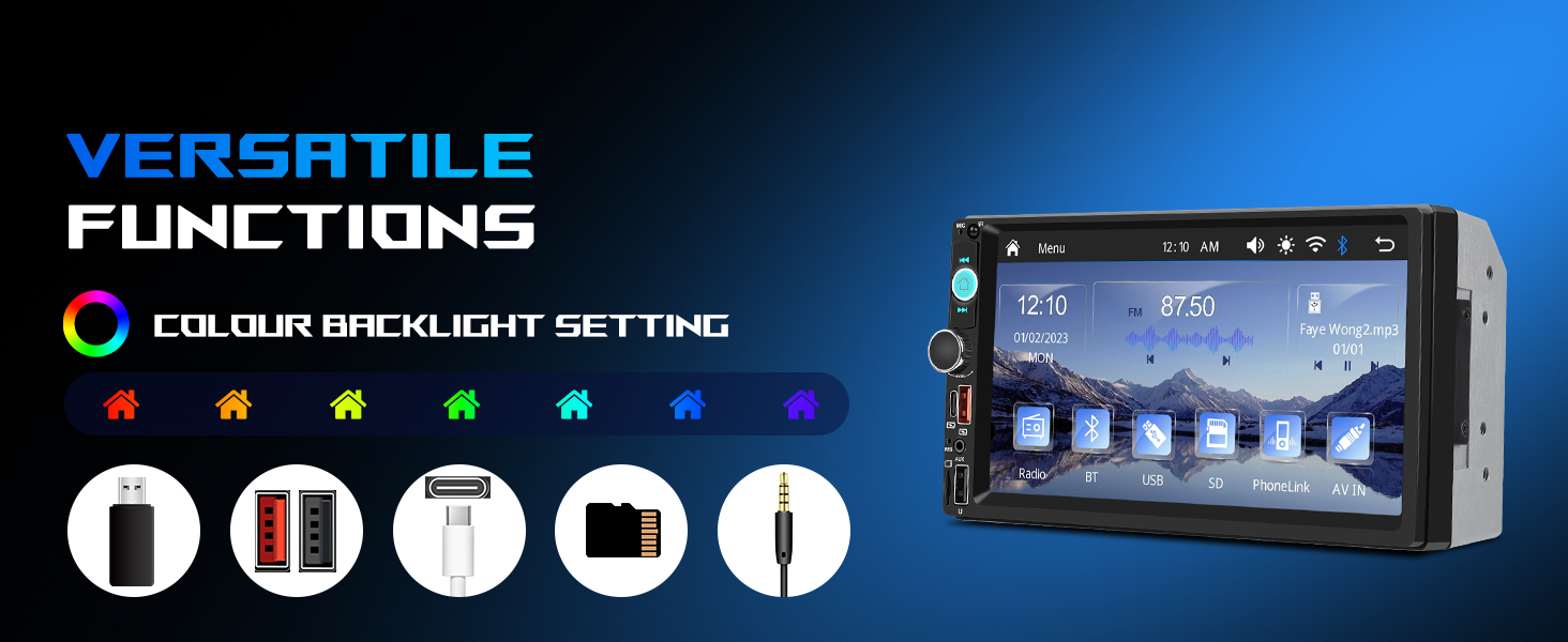 Double Din Car Stereo Bluetooth Wireless Carplay Android Auto-7 inch