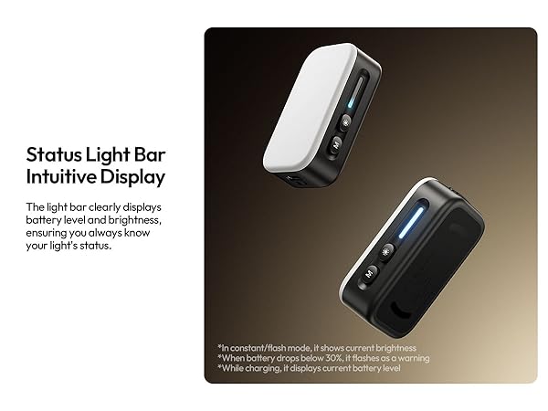 Text reads 'Status Light Bar Intuitive Display'. Product image shows two white electronic devices with status light bars against dark background.