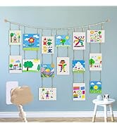 MVRPOWER Kids Art Display for Wall, 4.9ft Wooden Bead Garland Photo String with 12 Single Clips+2...