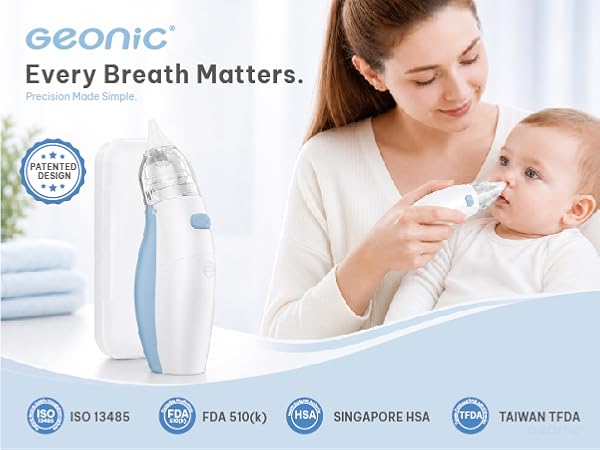 GEONIC electric nasal aspirator to clear a baby&amp;#39;s nose safely and comfortably