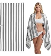JOYMOOP Large Beach Towel with Storage Bag-3 PCS Grey &amp; White, 70” x 35.4” Highly Absorbent Caban...