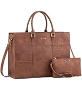 LOVEVOOK Laptop Bag for Women, 15.6 Inch Laptop Tote Bag, Vintage Leather Work Bags for Women, Wa...