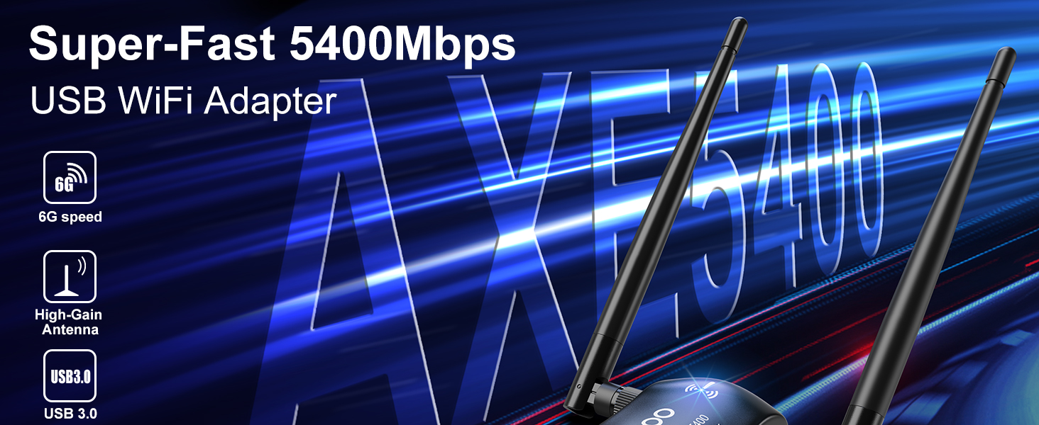 Tri-Band WiFi 6E Adapter for Desktop PC: USB 3.0 Axe 5400 Wireless Network Receiver/Dongle