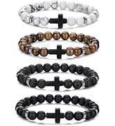 RANKEEF Tiger Eye Bracelet For Men 8MM Natural Stone Stretch Adjustable Black Crystal Beaded Brac...