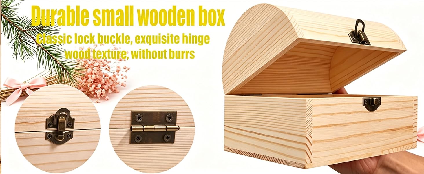 Wooden Treasure Chest Box with Hinged Lid &amp;amp; Vintage Clasp