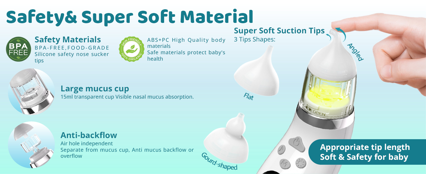 hospital grade BPA free soft silicone tips for baby snot sucker